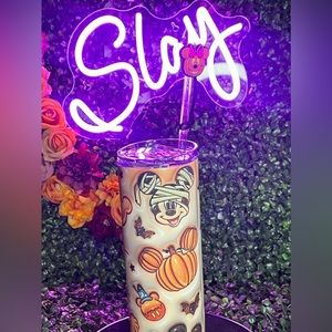 Handcrafted Glow in the dark Mickey and Minnie Halloween Tumbler